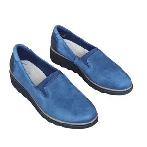 Clarks Ultimate Comfort Sharon Dolly Blue Suede Loafer Shoes Size 6.5M